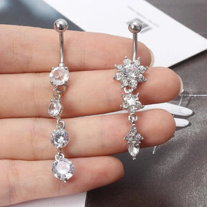 5Pcs Titanium Dangle Belly Button Ring Navel Curved Barbel CZ Stone Set