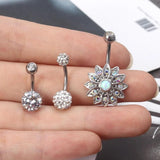 5Pcs Titanium Dangle Belly Button Ring Navel Curved Barbel CZ Stone Set