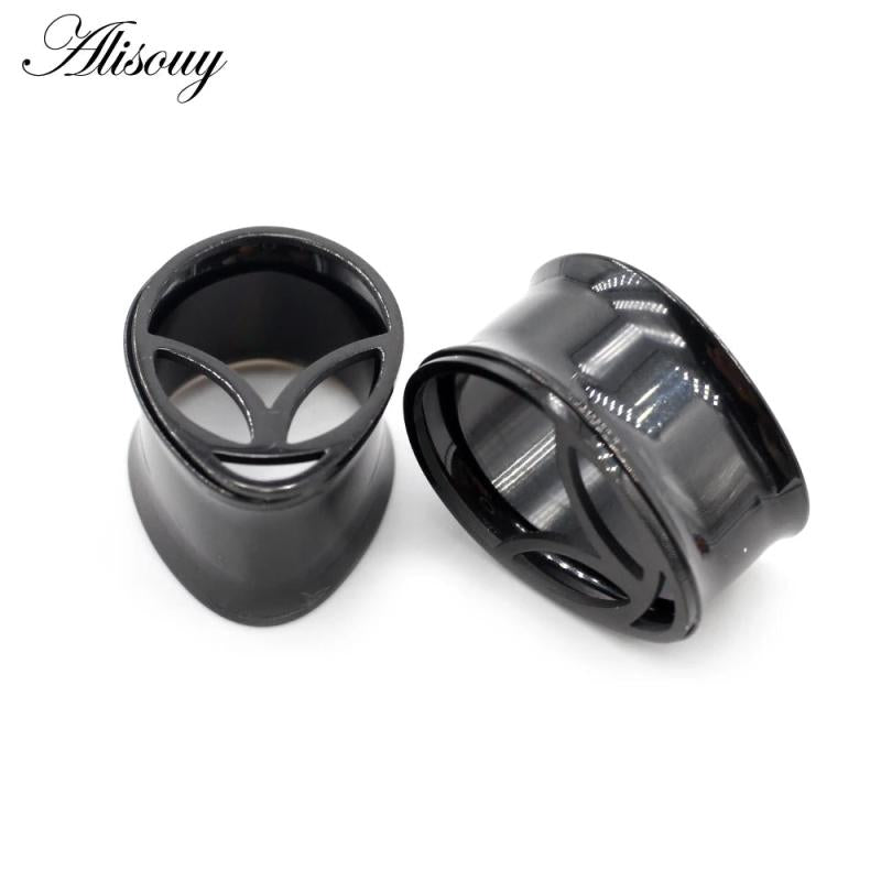 2PC HipHop Earring Tunnels Plugs Stainless Steel Water Drop Alien Ear Gauges