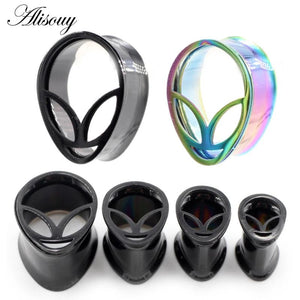 2PC HipHop Earring Tunnels Plugs Stainless Steel Water Drop Alien Ear Gauges