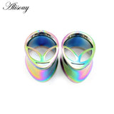2PC HipHop Earring Tunnels Plugs Stainless Steel Water Drop Alien Ear Gauges