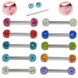 1PC Steel/Titanium Tongue Ring Piercing Ferido Crystal Ball Straight Barbell 14g