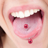 1PC Steel/Titanium Tongue Ring Piercing Ferido Crystal Ball Straight Barbell 14g