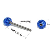 1PC Steel/Titanium Tongue Ring Piercing Ferido Crystal Ball Straight Barbell 14g
