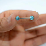1PC Steel/Titanium Tongue Ring Piercing Ferido Crystal Ball Straight Barbell 14g