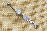 Gothic Fish Bone Belly Button Rings Silver Plated Crystal Dangle Belly Piercing