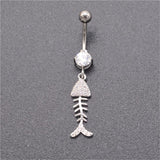 Gothic Fish Bone Belly Button Rings Silver Plated Crystal Dangle Belly Piercing