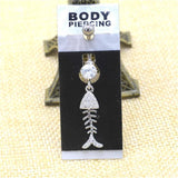 Gothic Fish Bone Belly Button Rings Silver Plated Crystal Dangle Belly Piercing