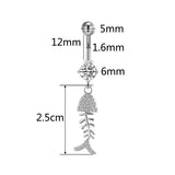 Gothic Fish Bone Belly Button Rings Silver Plated Crystal Dangle Belly Piercing