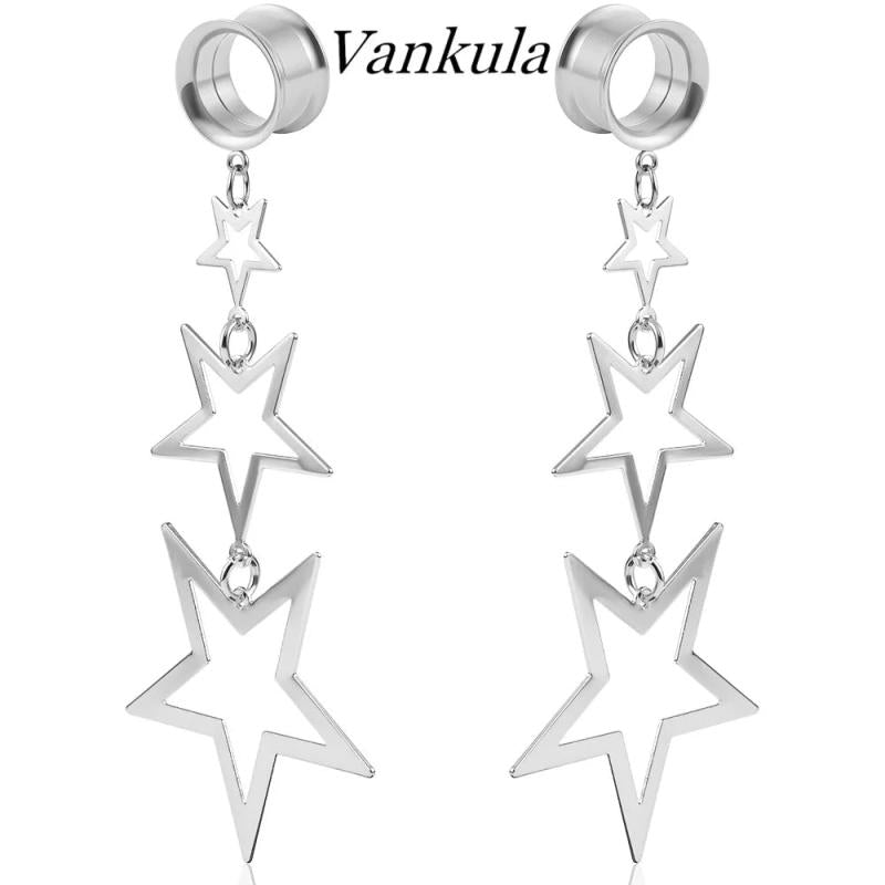 Stainless Steel Star Dangle Ear Plugs Gauges Stretcher 2g 0g Piercing