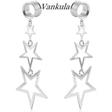 Stainless Steel Star Dangle Ear Plugs Gauges Stretcher 2g 0g Piercing