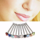 10Pcs Crystal Nose Ring Bone Stud Surgical Steel Body Jewelry