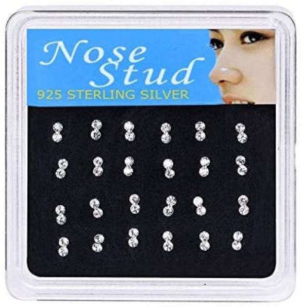 24PCS Colorful Double Crystal Nose Studs Boxed
