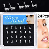 24PCS Colorful Double Crystal Nose Studs Boxed