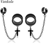 Vankula Chain Cross Earrings Plugs Stainless Steel Ear Gauges