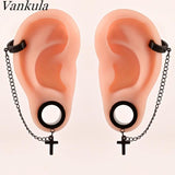 Vankula Chain Cross Earrings Plugs Stainless Steel Ear Gauges