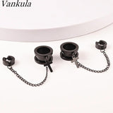 Vankula Chain Cross Earrings Plugs Stainless Steel Ear Gauges