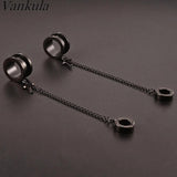 Vankula Chain Cross Earrings Plugs Stainless Steel Ear Gauges