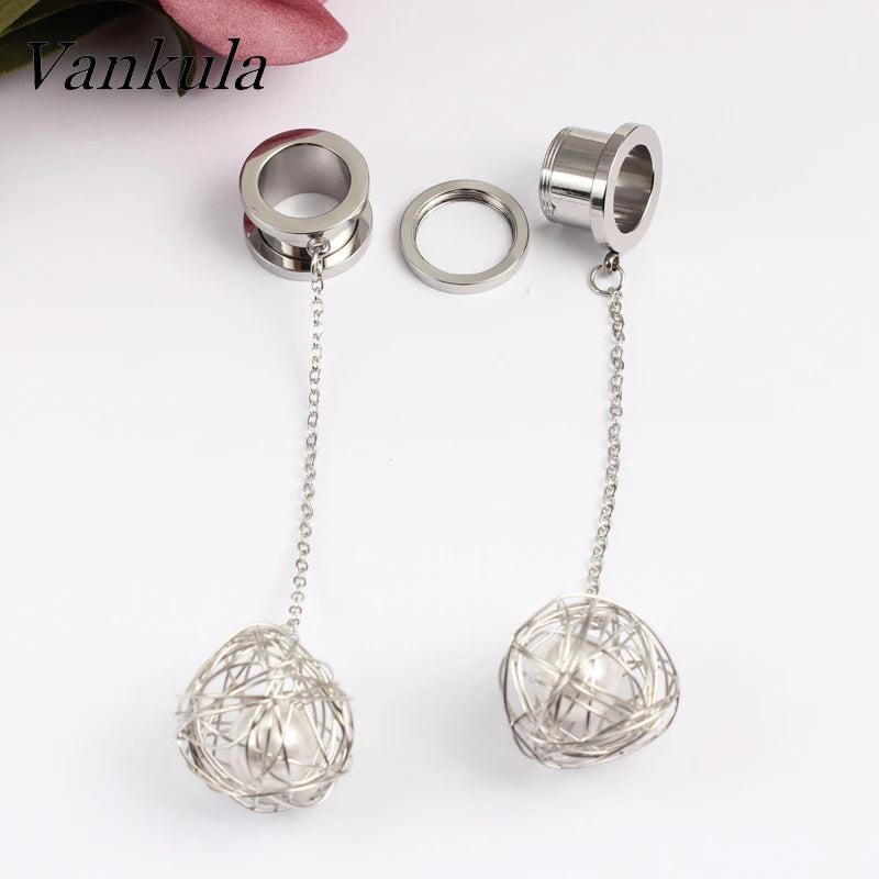 Vankula Stainless Steel Dangle Earrings Tunnels Ear Plugs Gauges
