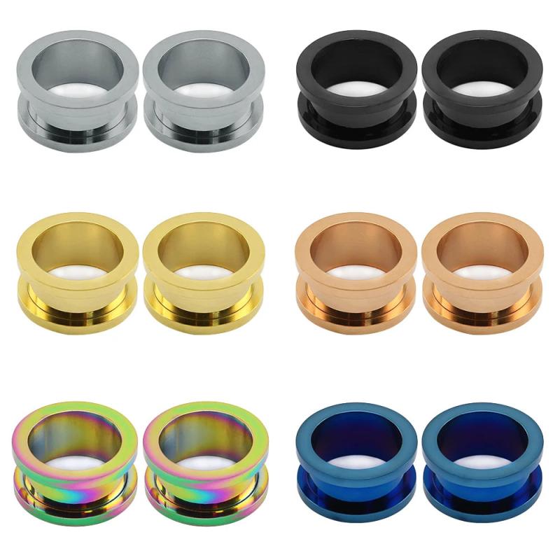 Stainless Steel Screw Earrings Double Flare Tunnel Plugs Ear Gauges