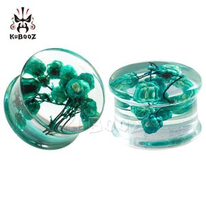 Green Yellow Flower Acrylic Ear Plugs Gauges Piercing Earring Tunnels