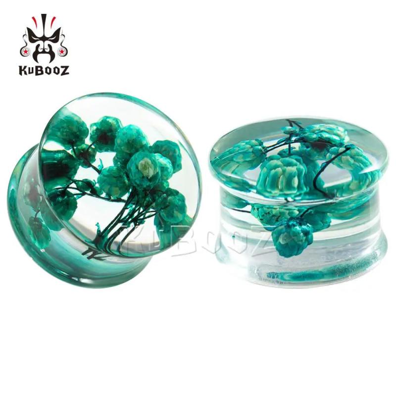 Green Yellow Flower Acrylic Ear Plugs Gauges Piercing Earring Tunnels