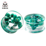 Green Yellow Flower Acrylic Ear Plugs Gauges Piercing Earring Tunnels