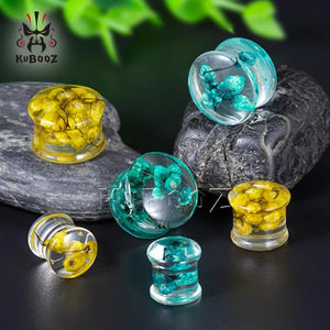 Green Yellow Flower Acrylic Ear Plugs Gauges Piercing Earring Tunnels