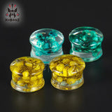 Green Yellow Flower Acrylic Ear Plugs Gauges Piercing Earring Tunnels