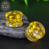 Green Yellow Flower Acrylic Ear Plugs Gauges Piercing Earring Tunnels
