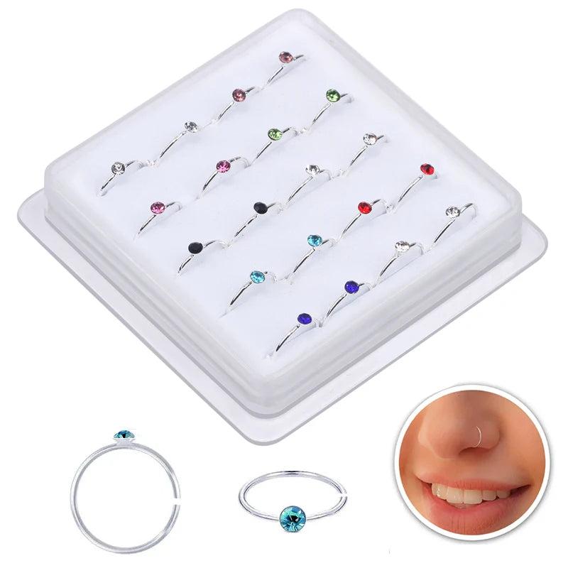 20Pcs 10MM Silver Nose Hoop Rings for Nostril Septum Ear Nose Rings 22G