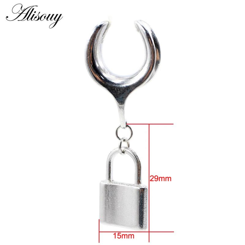 Stainless Steel Couple Lock Stone Pendant Ear Tunnel Plug Expander