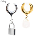 Stainless Steel Couple Lock Stone Pendant Ear Tunnel Plug Expander