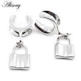 Stainless Steel Couple Lock Stone Pendant Ear Tunnel Plug Expander