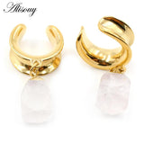 Stainless Steel Couple Lock Stone Pendant Ear Tunnel Plug Expander