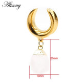 Stainless Steel Couple Lock Stone Pendant Ear Tunnel Plug Expander