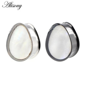 1pc Stainless Steel Water Drop Shell Ear Tunnels Plugs Gauges Piercing