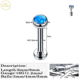 16G Titanium Opal Lip Nail Cartilage Nose Stud