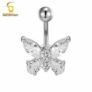 Clear Zircon Butterfly Belly Button Ring 16G 10mm Stainless Steel Navel Piercing