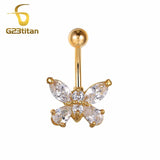 Clear Zircon Butterfly Belly Button Ring 16G 10mm Stainless Steel Navel Piercing