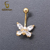 Clear Zircon Butterfly Belly Button Ring 16G 10mm Stainless Steel Navel Piercing