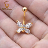 Clear Zircon Butterfly Belly Button Ring 16G 10mm Stainless Steel Navel Piercing