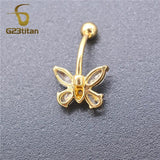 Clear Zircon Butterfly Belly Button Ring 16G 10mm Stainless Steel Navel Piercing