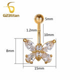Clear Zircon Butterfly Belly Button Ring 16G 10mm Stainless Steel Navel Piercing