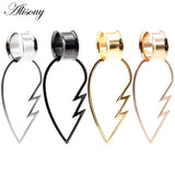 2PC Stainless Steel Heart Pendant Ear Plug Tunnel Gauges