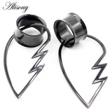2PC Stainless Steel Heart Pendant Ear Plug Tunnel Gauges