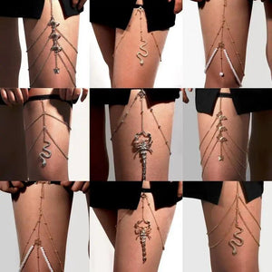 Women's Punk Thigh Chain Elastic Tassel Drill Multi-Layer
