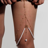 Women's Punk Thigh Chain Elastic Tassel Drill Multi-Layer