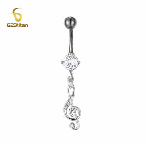 Crystal Musical Note Pendant Belly Button Ring 16G 10mm Navel Piercing