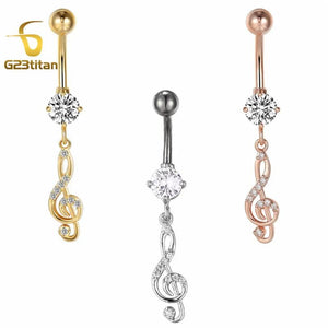 Crystal Musical Note Pendant Belly Button Ring 16G 10mm Navel Piercing
